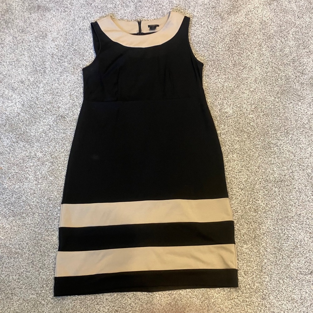 Ann Taylor Black Tan Colorblock Sleeveless Sheath Dress 12 Officecore Tailored